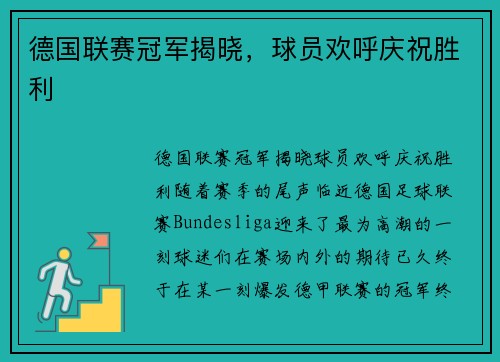 德国联赛冠军揭晓，球员欢呼庆祝胜利