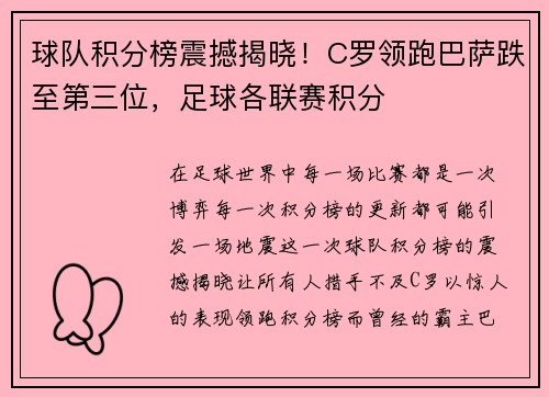 球队积分榜震撼揭晓！C罗领跑巴萨跌至第三位，足球各联赛积分