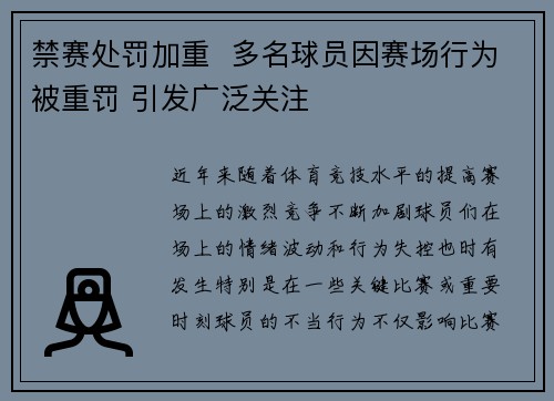 禁赛处罚加重  多名球员因赛场行为被重罚 引发广泛关注
